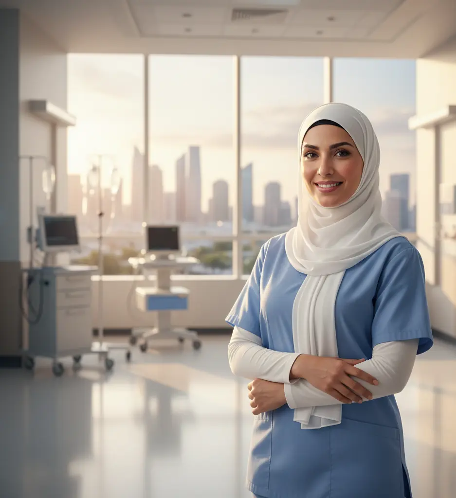 A professional nurse in a modern hospital, representing the career opportunities for Nurses in Bahrain and the support from a nursing job agency in Kerala.